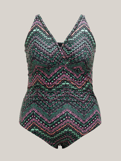 Boho Print Webbed Ruched One-Piece Swimsuit