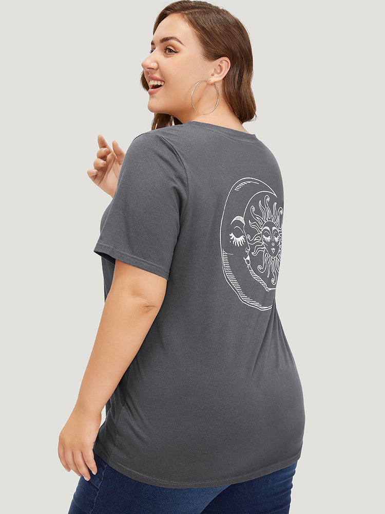 Sun & Moon Print Graphic Round Neck T-shirt