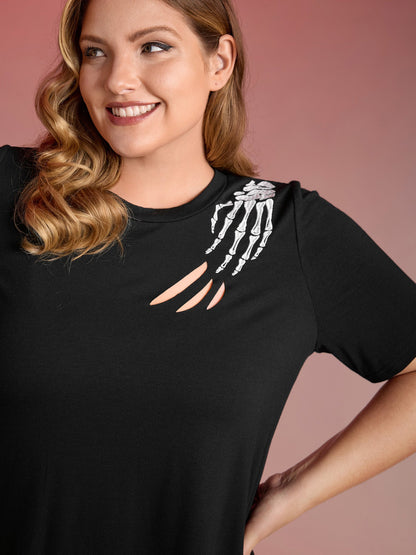 Haunted Skeleton Hand Embroidery T-Shirt
