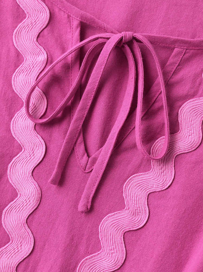 Pure Cotton Stretchy Waist Ribbon Midi Dress