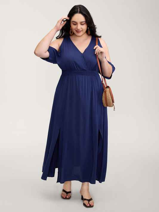 Sleeve Cut-Out Shirred Waist Maxi Dress