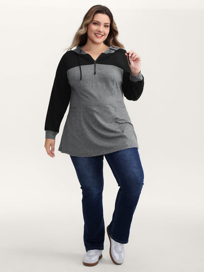 Heather Stretchy Colorblock Long Hoodie