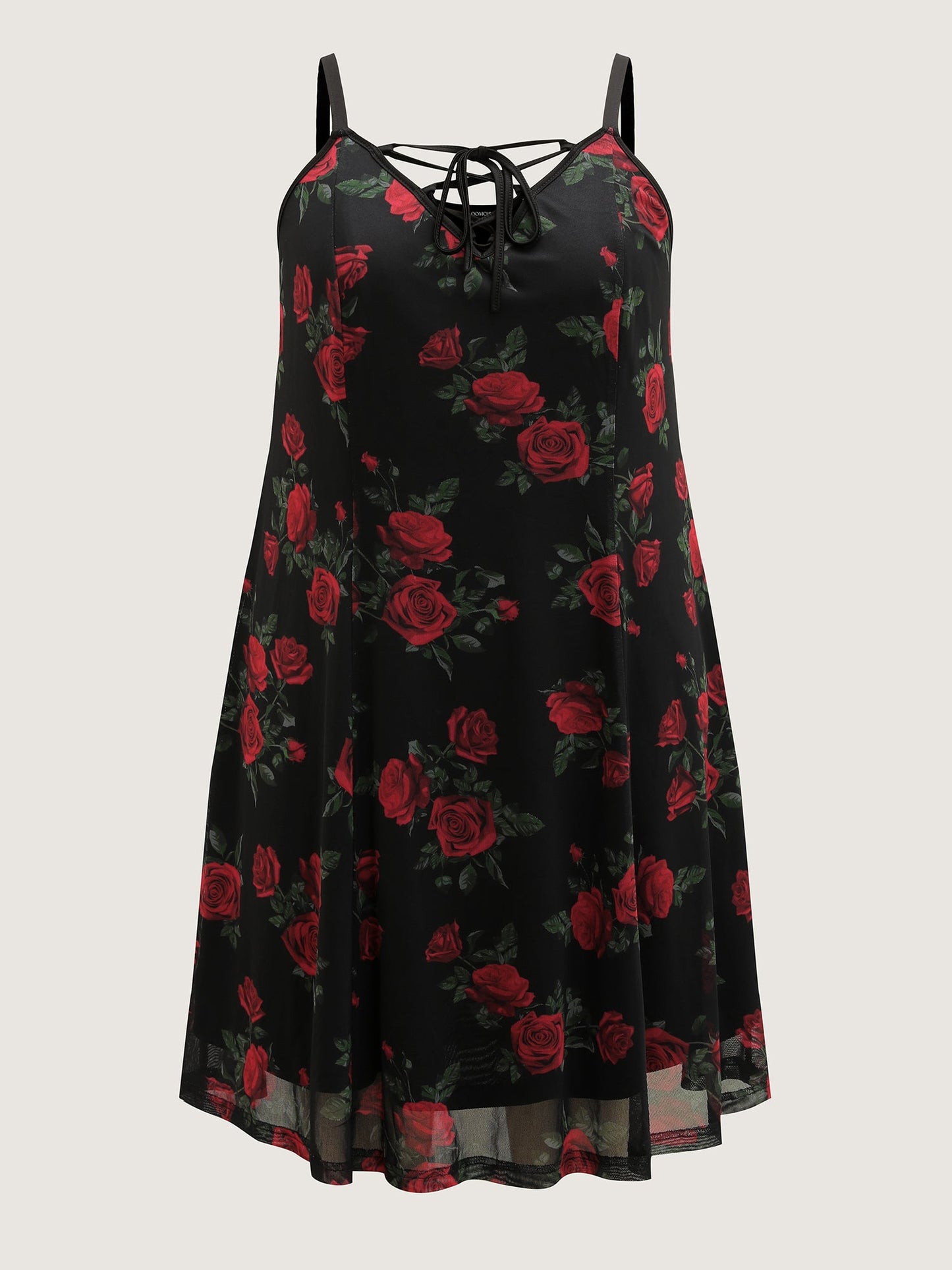 Rose Print Neck-Ties Flowy Sleep Dress