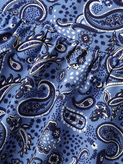 Paisley Print Tiered Hem Wide-Leg Pants