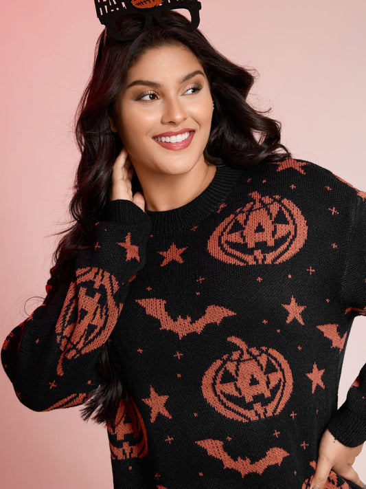 Halloween Pumpkin Print Crewneck Pullover