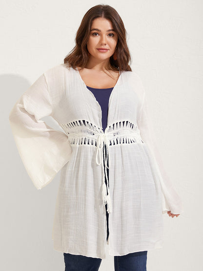 Crochet Lace-Up Tassel Tie Swim Cover-Up