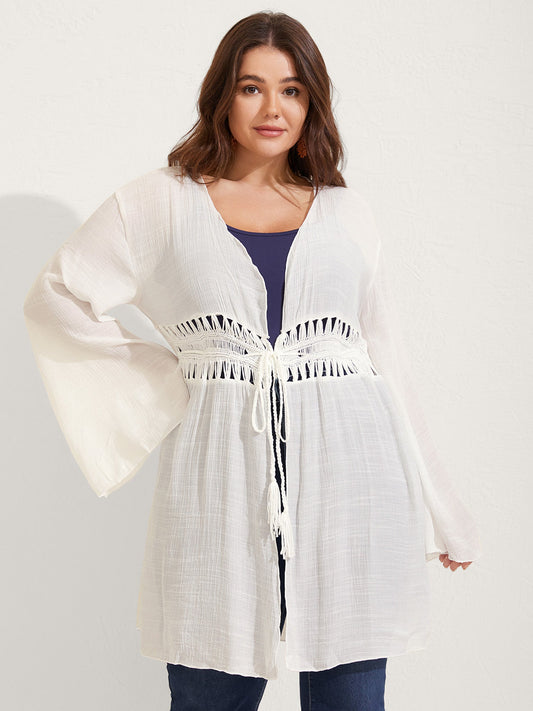 Crochet Lace-Up Tassel Tie Swim Cover-Up