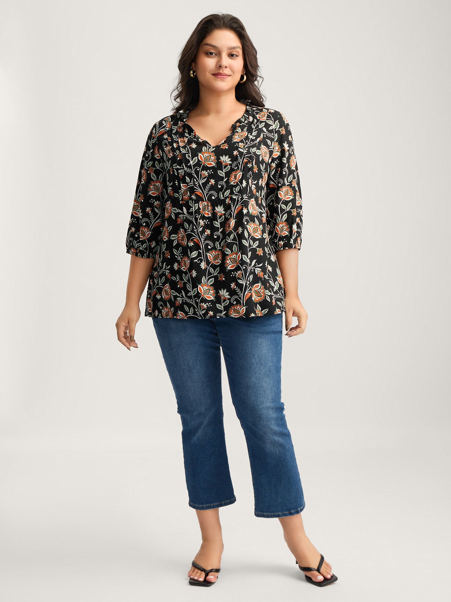 Floral Toothpick Pleats Flowy Blouse