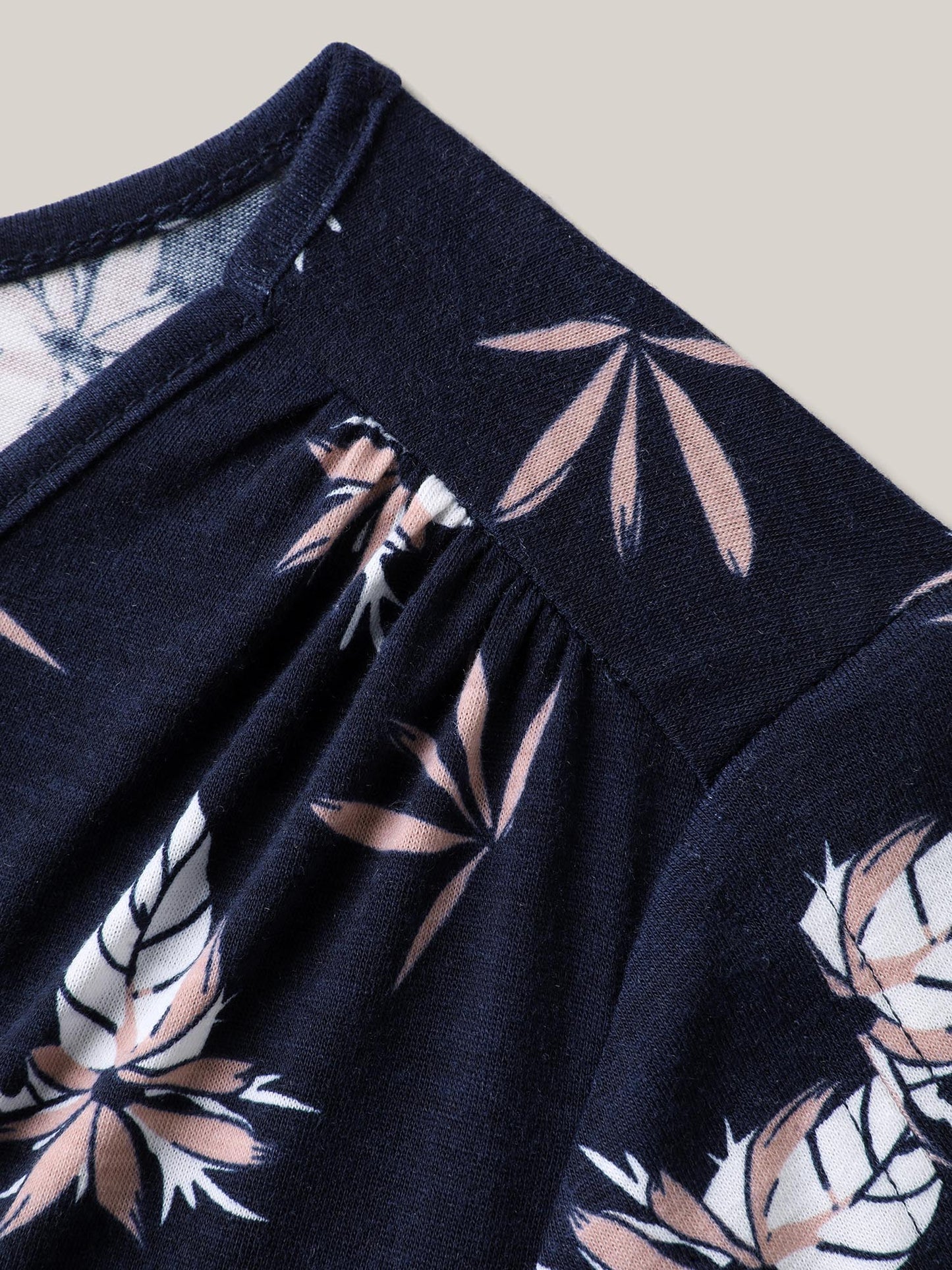 Floral Print Lotus Leaf Sleeve Knit Top
