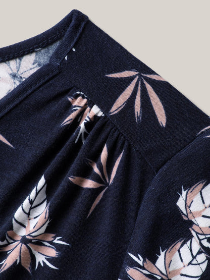 Floral Print Lotus Leaf Sleeve Knit Top