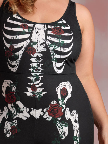 Skeleton Halloween Print Fitted Jumpsuit
