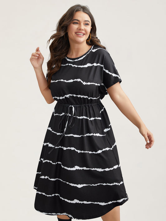 Striped Waist-Tie Dolman Sleeve Midi Dress