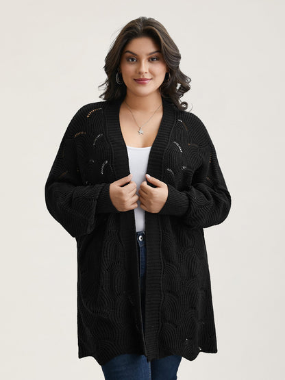 Textured Cut-Out Open-Front Cardigan