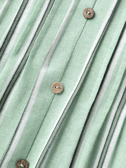 Pleated Front Stripes Pockets Midi Dress