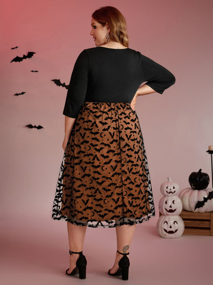 Bats Print Halloween Sheer Pockets Maxi Dress