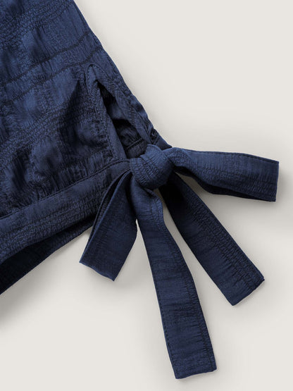 Textured Sleeve-Tie Tiered Maxi Dress