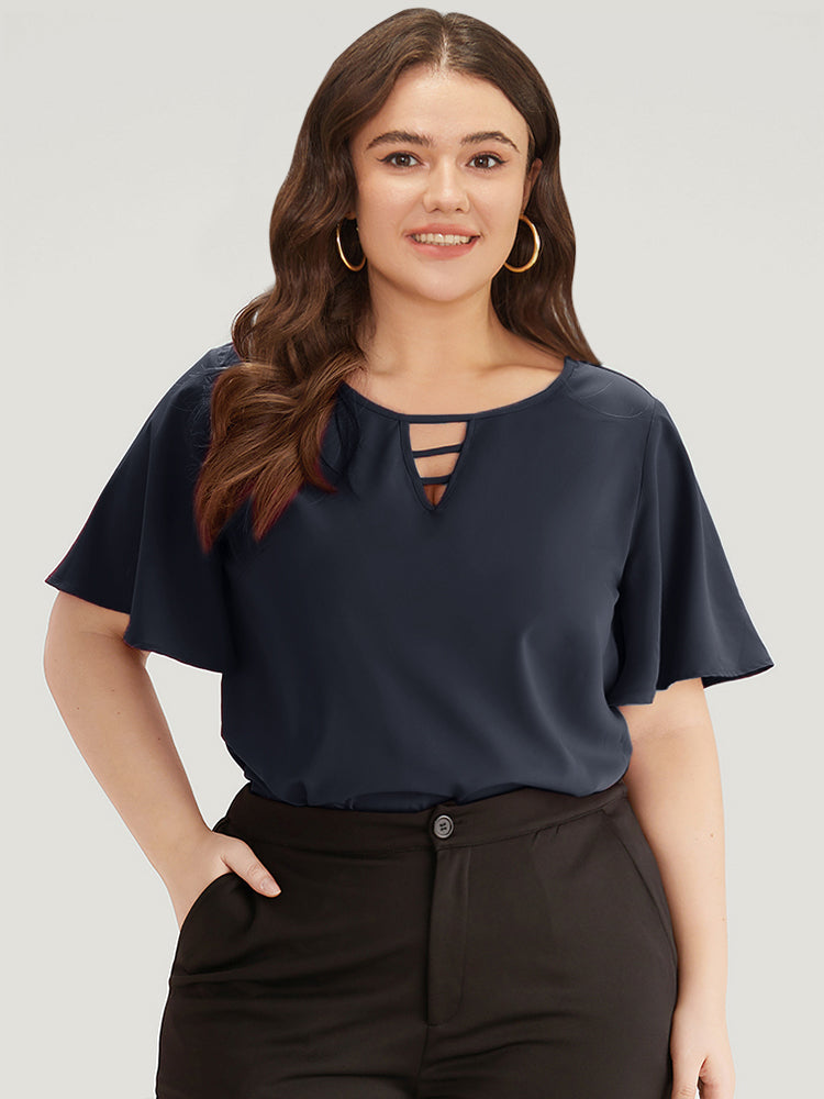 Plain Ruffle Sleeve Cut Out Blouse