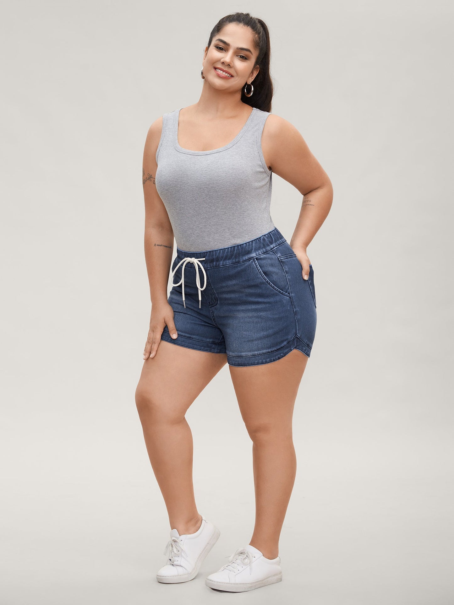 Pull-On Drawstring Waist Denim Shorts
