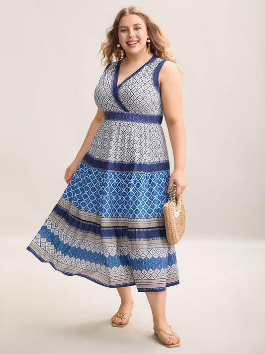 Boho Pattern Spliced Sleeveless Midi Dress