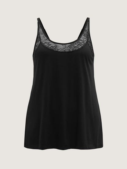 Lace Spliced Scoop Neck Loungewear Set