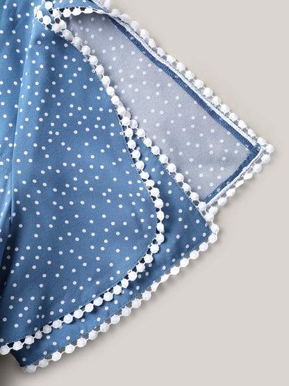 Polka Dots Layer Sleeves Keyhole Maxi Dress
