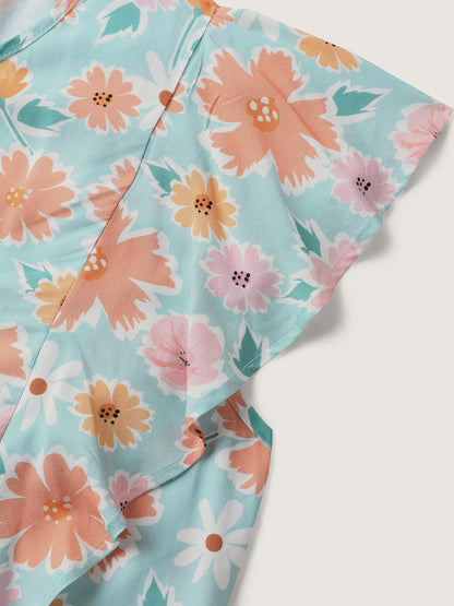 Floral Print Ruffled Sleeve Blouse