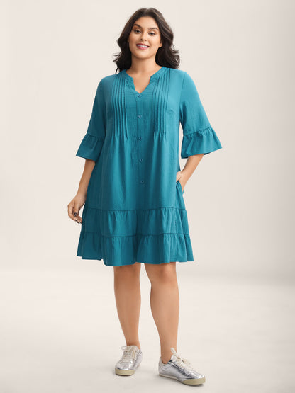 Toothpick Pleat Relaxed Fit Tiered Midi Dress