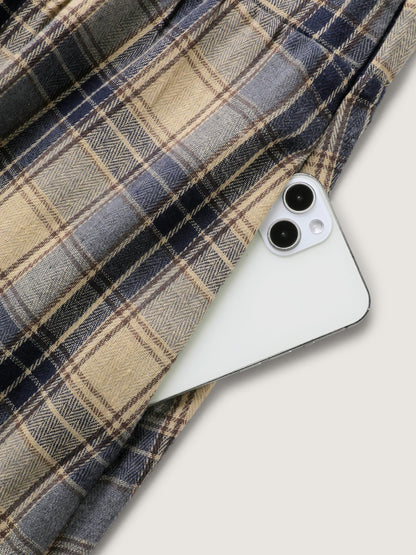 Plaid Pattern Deep V-Neckline Midi Dress