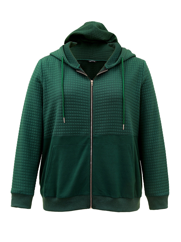 Plain Texture Pocket Zipper Hoodie