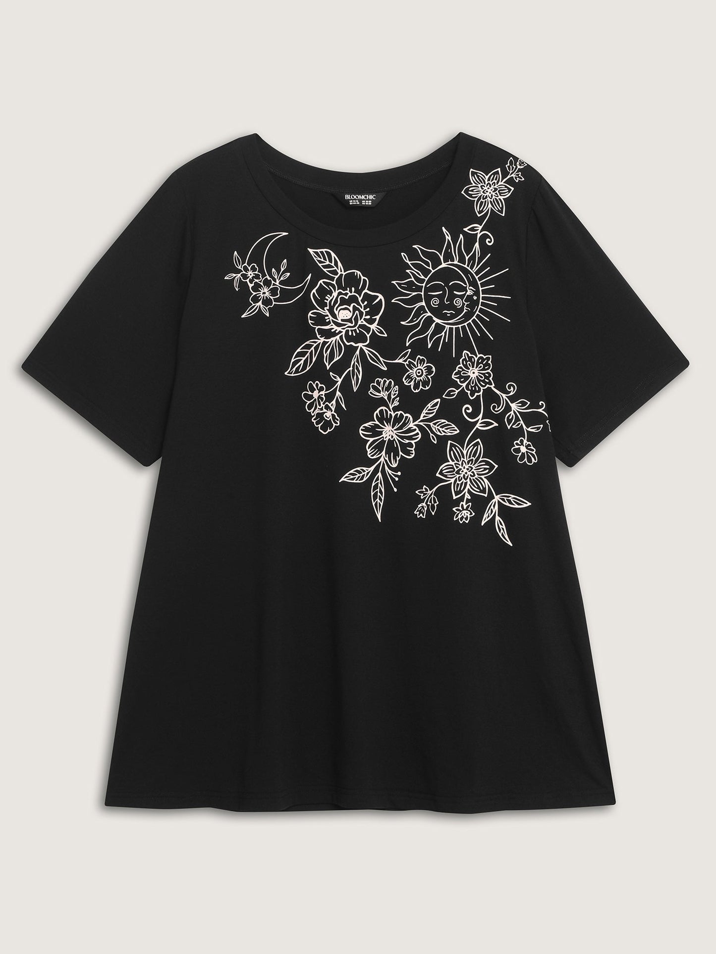 Floral Print Stretchy Round Neck T-Shirt