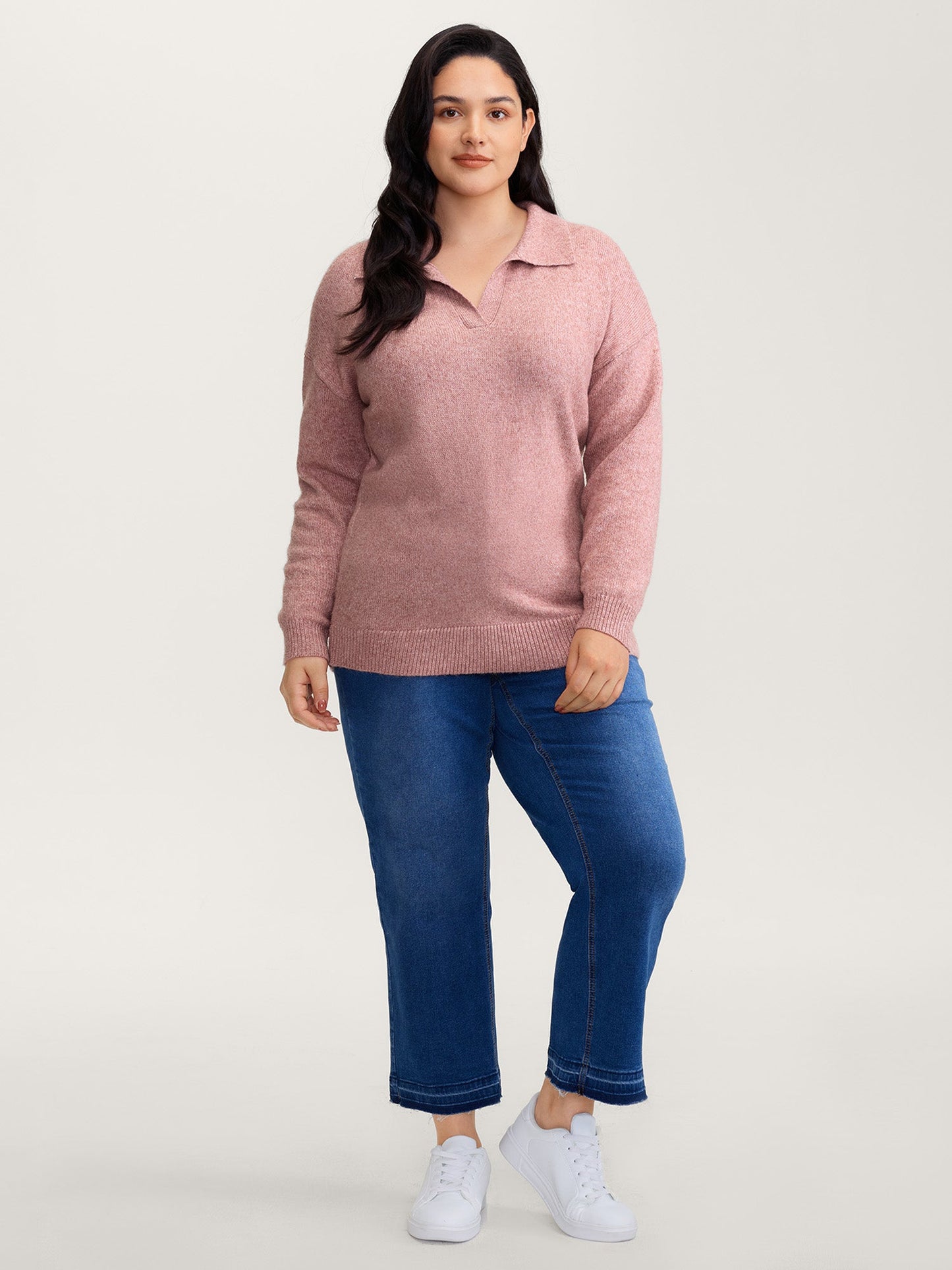 Heather Ribbed Hem Solid Pullover