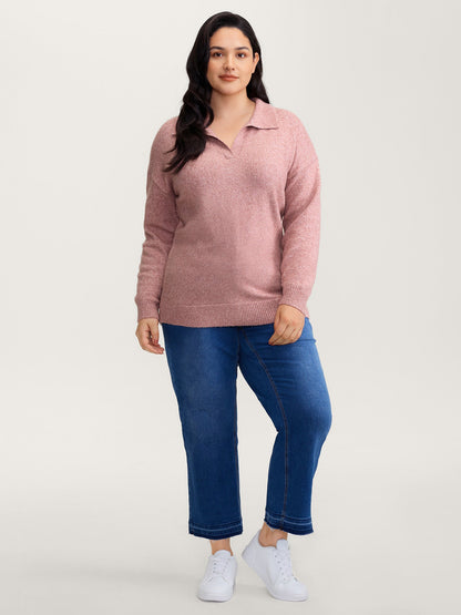 Heather Ribbed Hem Solid Pullover