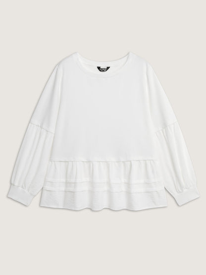 Textured Faux Two-Piece Pleated Sweatshirt