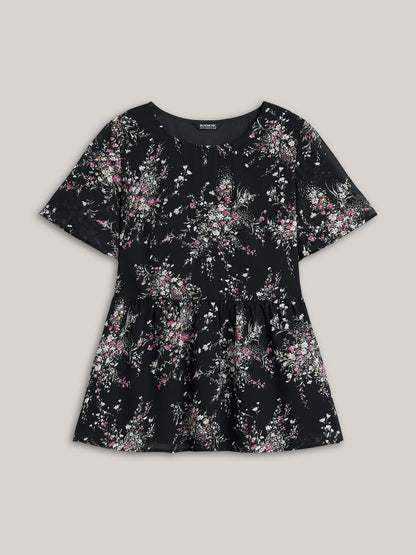 Floral Print Stretchy-Waist Lined Shirt