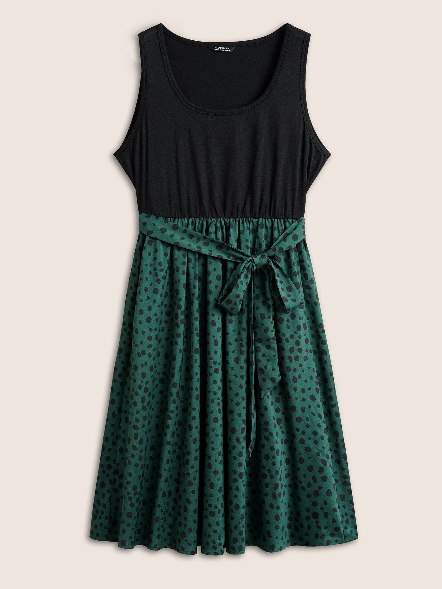 Scoop Neck Leopard Patchwork Belted Dress
