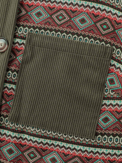 Corduroy Spliced Yarn-Dyed Contrast Jacket