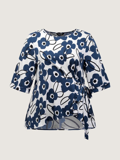 Floral Print Waist-Tie Blouse