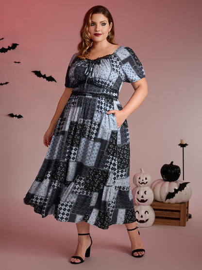 Paisley Collage Print Lace Trim Midi Dress