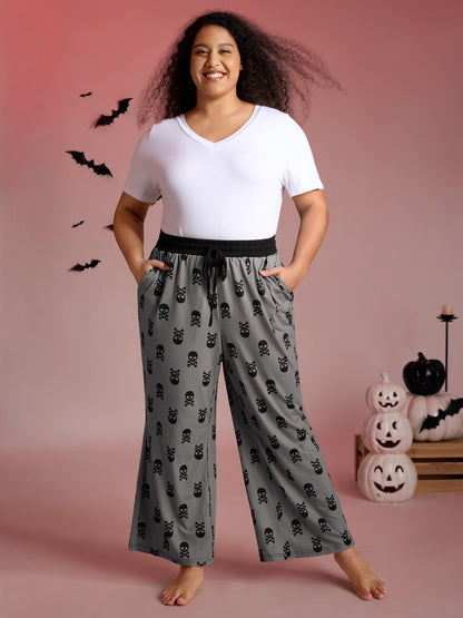 Skull Halloween Print Micro-Flare Lounge Pants
