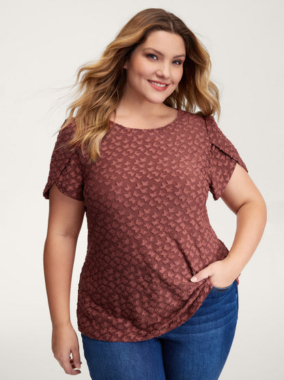 Textured Petal Sleeve Fitted T-Shirt