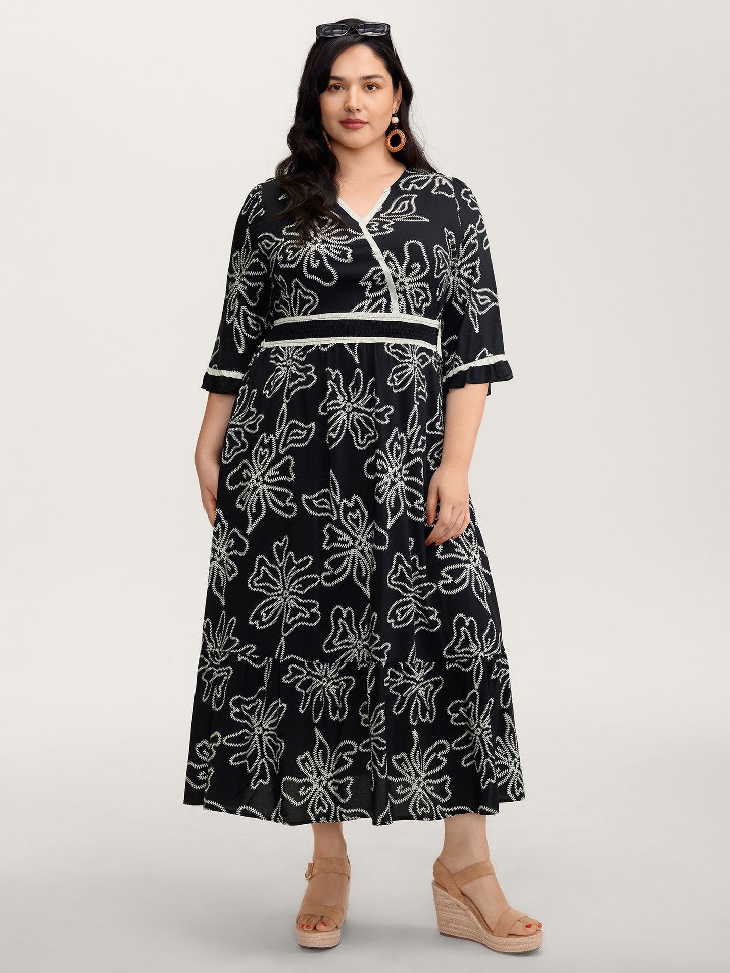 Floral Print Rayon Pockets Wrap Maxi Dress