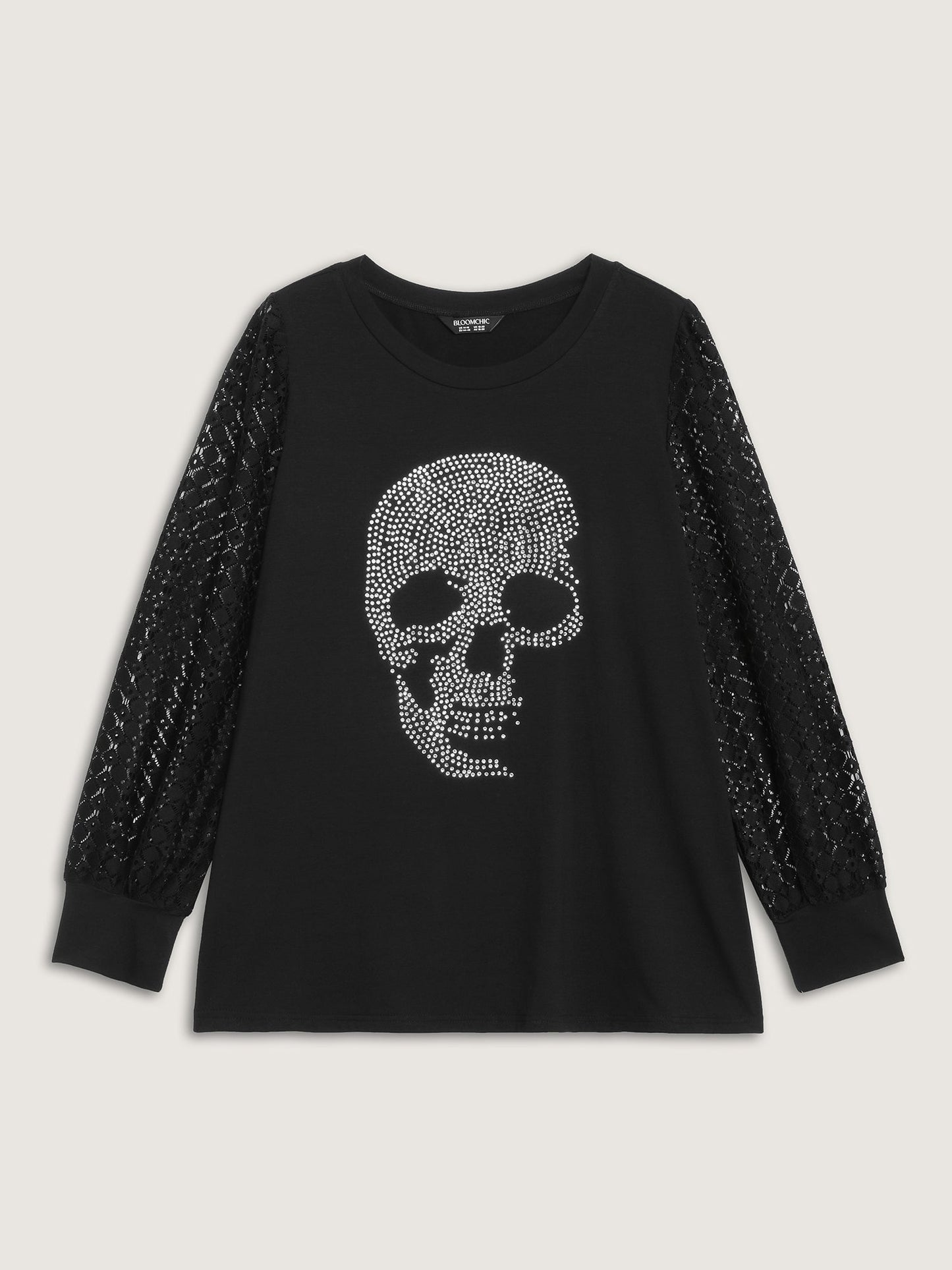 Halloween Skull Shimmery Rhinestones Lace T-Shirt