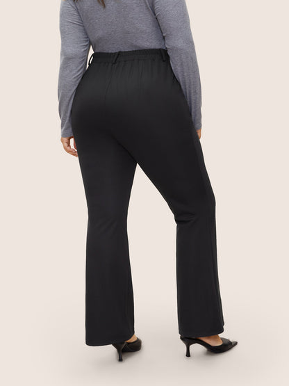 Solid High Rise Elastic Waist Flare Leg Pants
