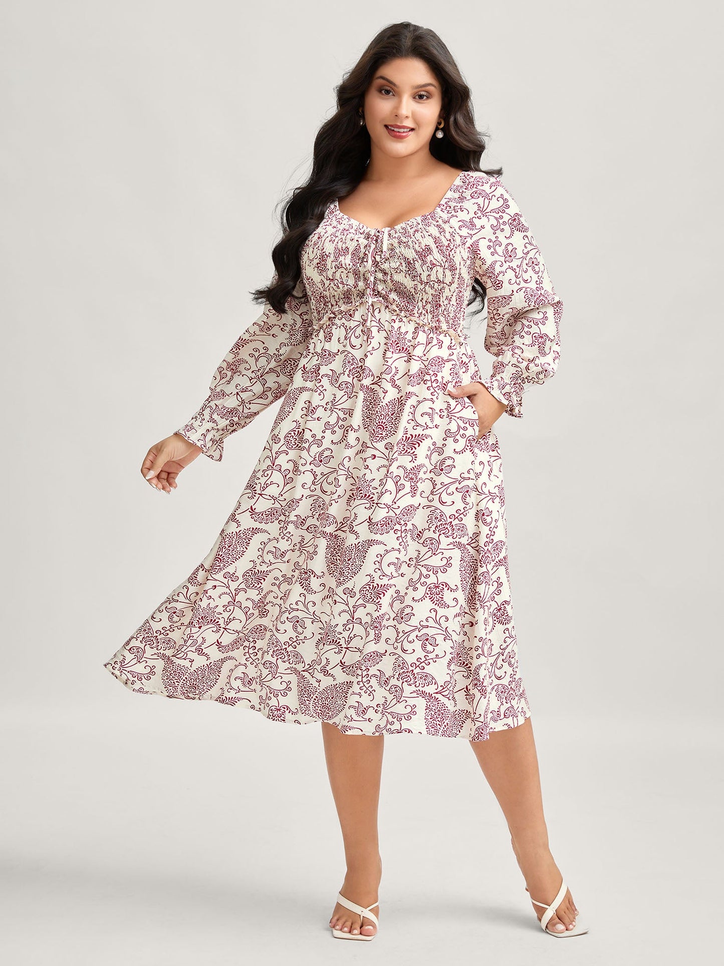 Floral Print Shirred Bust-Ease Midi Dress