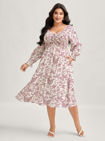 Floral Print Shirred Bust-Ease Midi Dress