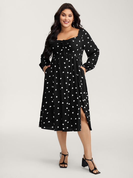 Supersoft Hearts Back Cut-Out Drawstring Midi Dress