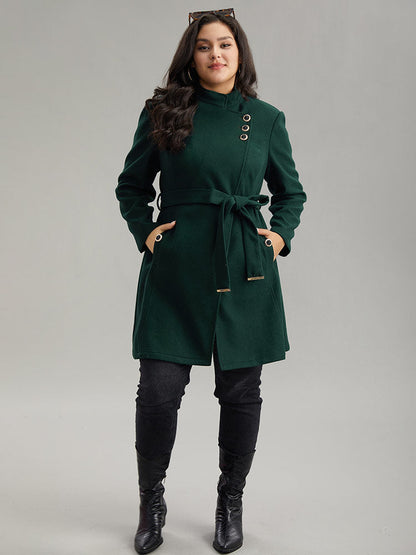 Solid Metal Detail Belted Pocket Coat