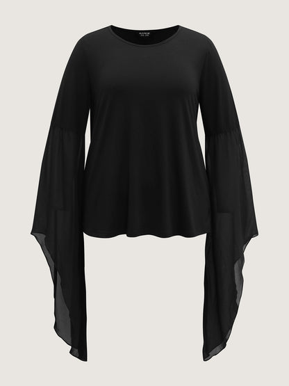 Bat Wings Round Sleeve Relaxed Fit Top
