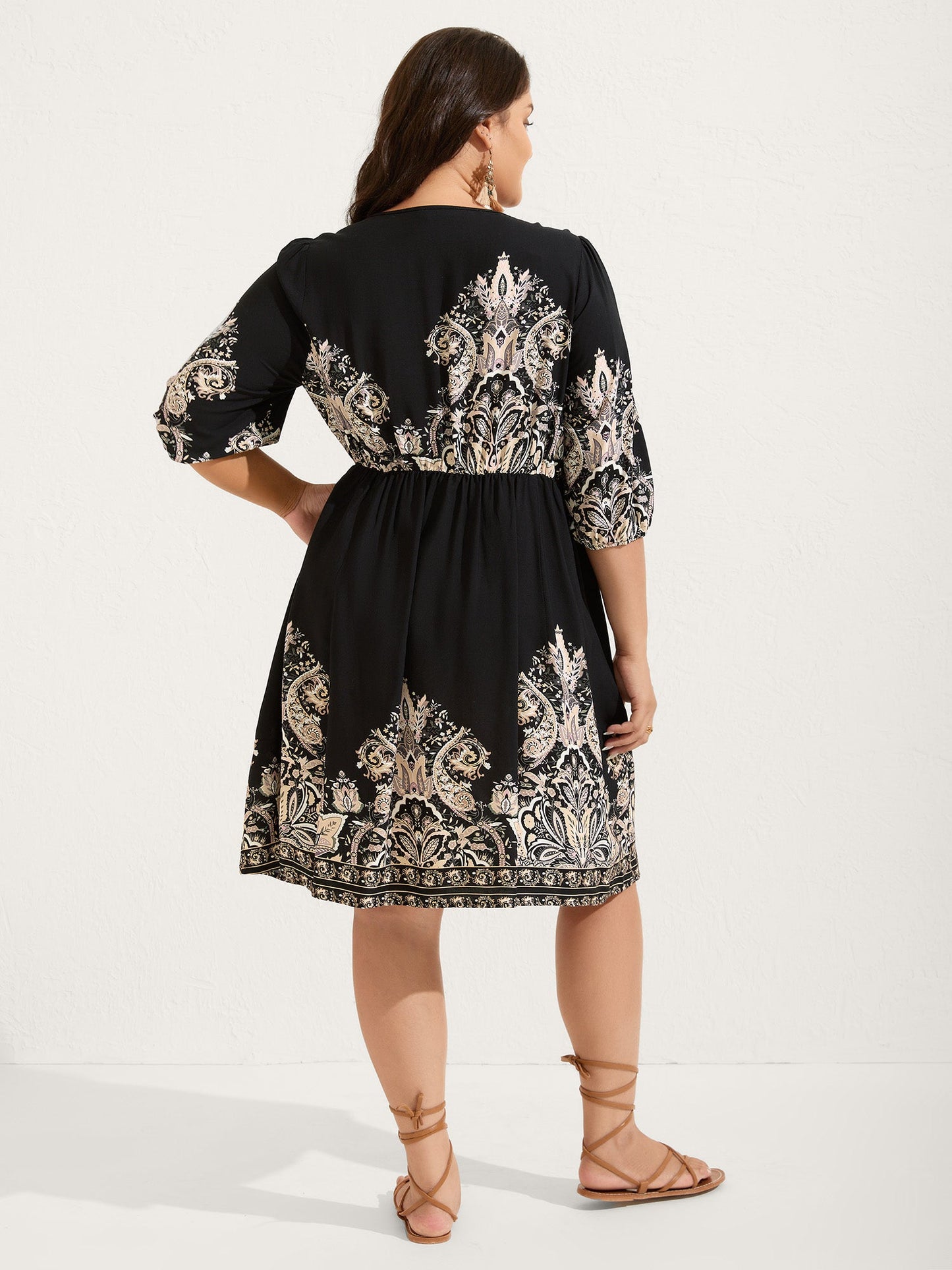 Paisley Print Rayon Contrast Midi Dress