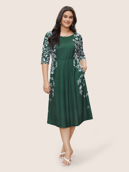 Silhouette Floral Print Pocket Elastic Waist Dress